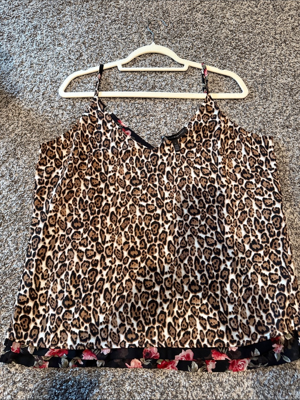 White House Black Market Leopard Print Cami with Floral Trim REVERSIBLE